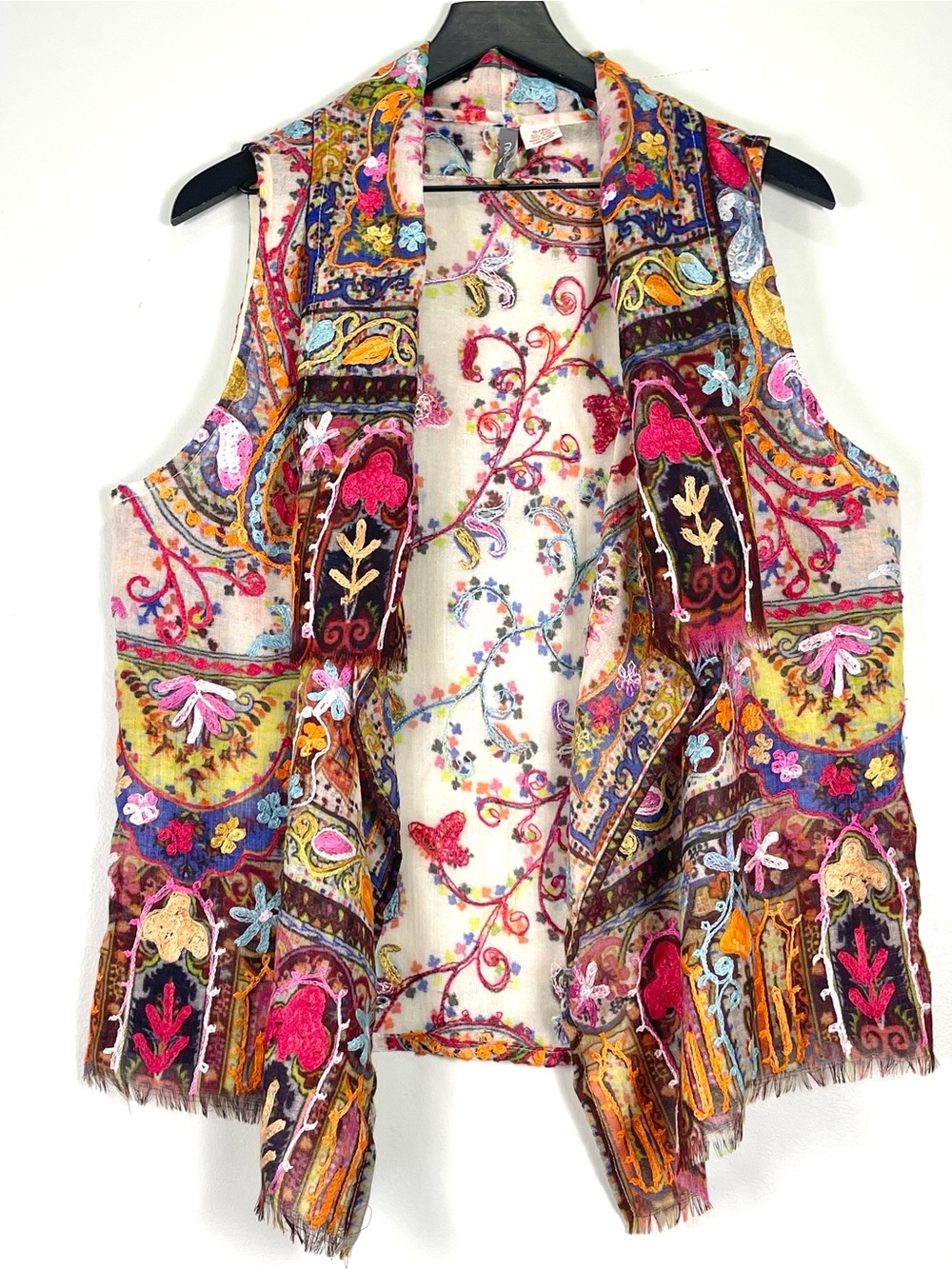 ANU Embroidered Floral Colorful Boho Handkerchief Cardigan Wool Size SM - MED